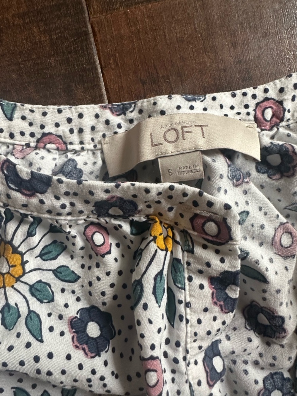 LOFT White Floral Dot Top - Yellow, Teal & Pink Accents